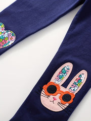 Girls Rabbit & Heart Patch Embroidery Casual Pants