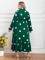  Dot Print Long Sleeve Maxi Shirt Dress
