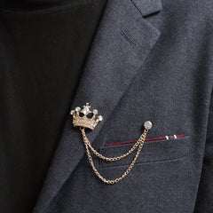 Men's Crown Brooch Decor Cufflink Set