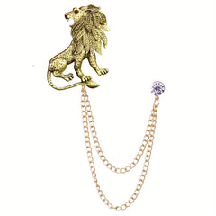 Vintage Animal Lion Brooch Chain Tassel Business Suit Pin