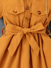 Girls' Button Down Belted Dress Kids Clothing
