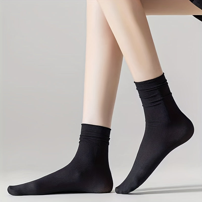 10 Pairs Women's Solid Mid Tube Socks Comfy Breathable Stockings