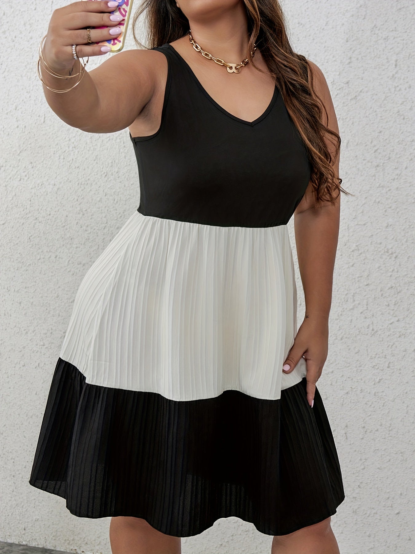  Ribbed Colorblock Tank Dress