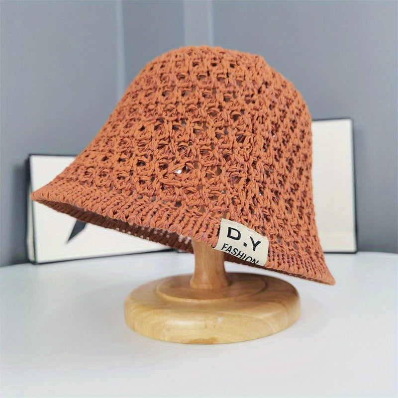 Solid Crochet Sun Hat Wide Brim Bucket Hat Women Outdoor Travel Beach Hats