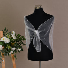 Short Bridal Cape with Pearl Mesh Overlay for Bridesmaids
