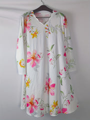  Floral Print V Neck Trim Dress