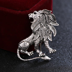 Vintage Animal Lion Brooch Chain Tassel Business Suit Pin