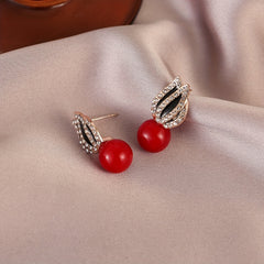 2pcs Pair Pearl Zircon Earrings Men Women