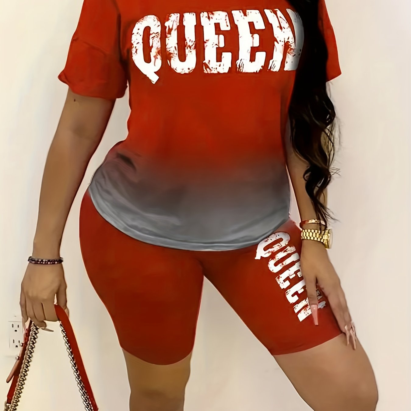 Casual Two Piece Set Crew Neck Short Sleeve Tee & Slim Shorts