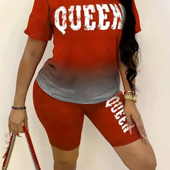 Casual Two Piece Set Crew Neck Short Sleeve Tee & Slim Shorts