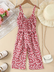 Toddlr Girls Heart Graphic Belted Cami Rompers for Beach Vacation