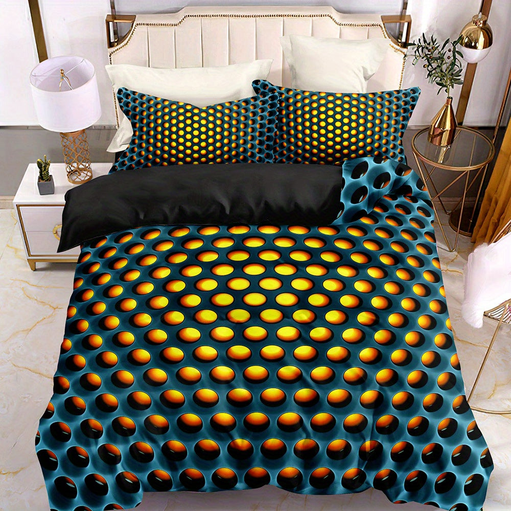 3pcs 3D Hexagon Pattern Duvet Cover Set with 2 Pillowcases