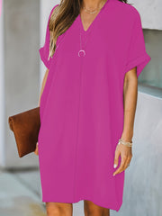 Solid V Neck Dress Short Sleeve Comfy Summer Mini Dress Women's Clothing