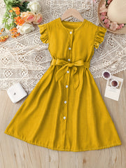 Toddler Girls Butterfly Sleeves Belted Dress