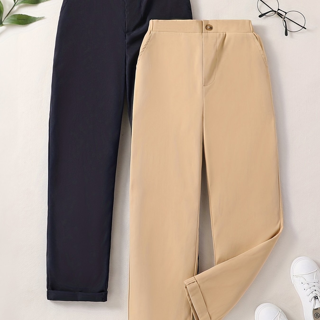 2pcs Boys Casual Solid Long Pants for Spring and Autumn Kids Clothing