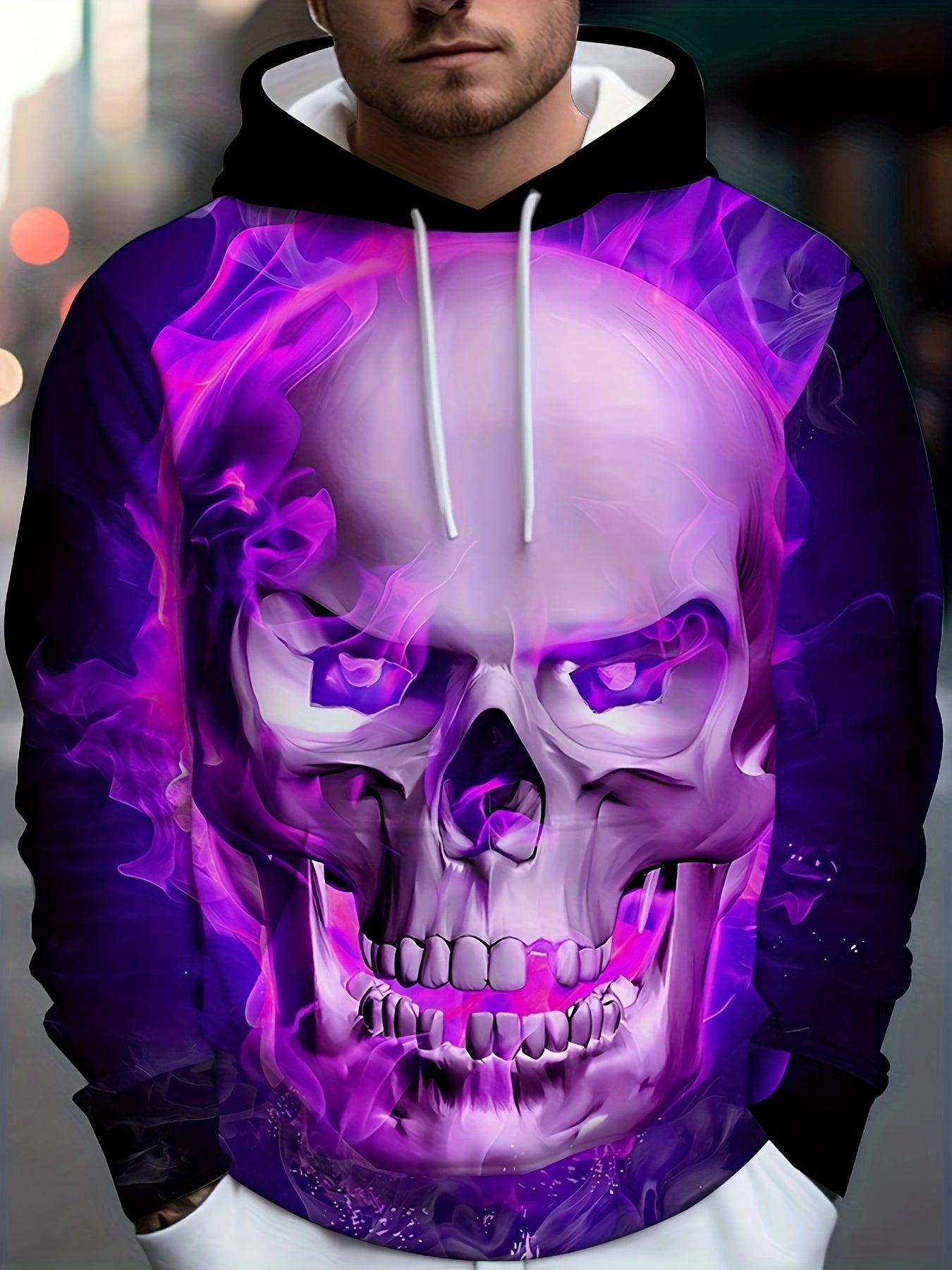 Skull 3D Print Hoodie Men Autumn Graphic Pullover Loose Hooded