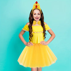 Adorable Chicken Costume Set 3D Headband Bow Tail Short Skirt Party Dress Up