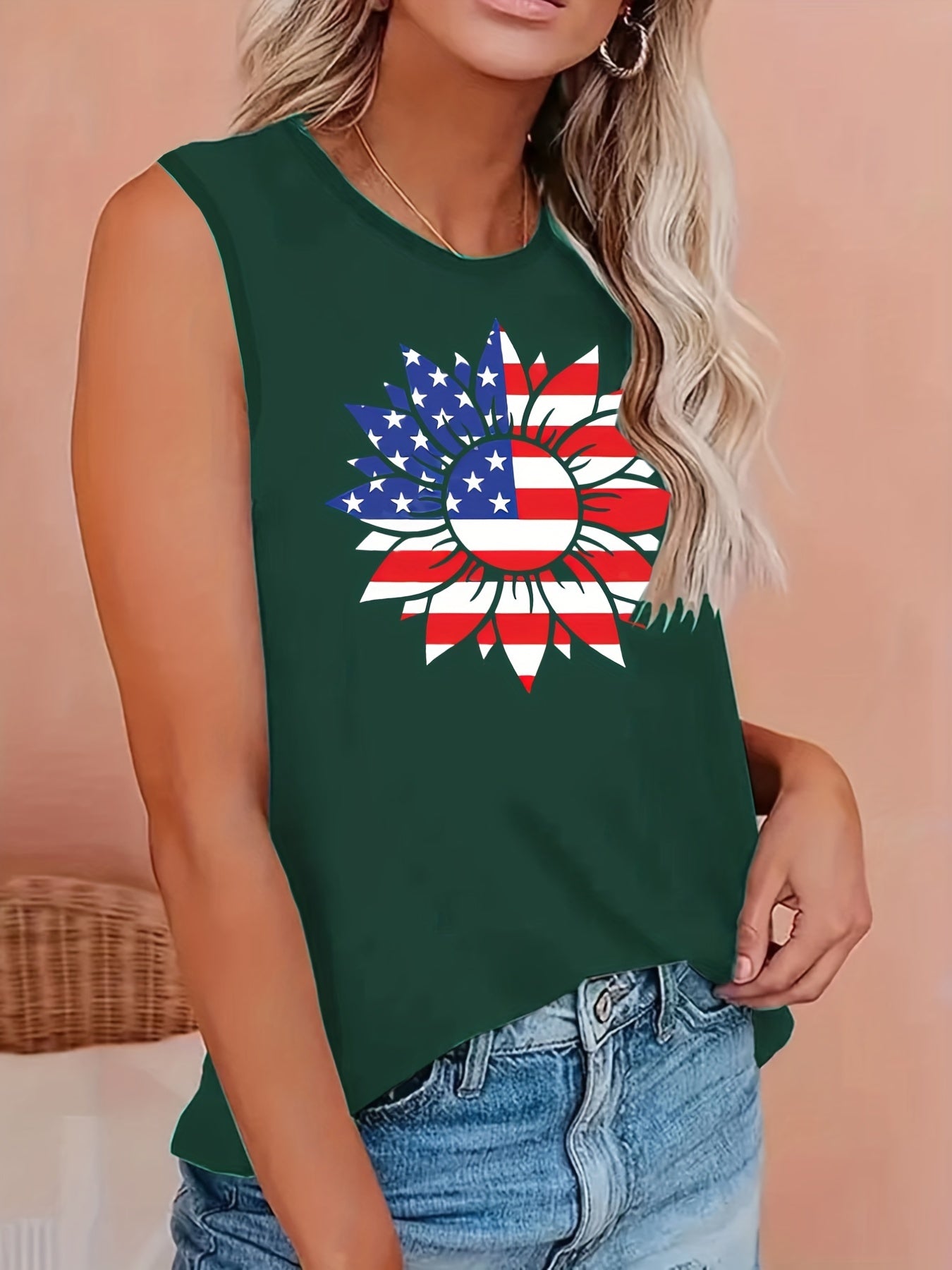  Sunflower & Slogan Print Tank Top
