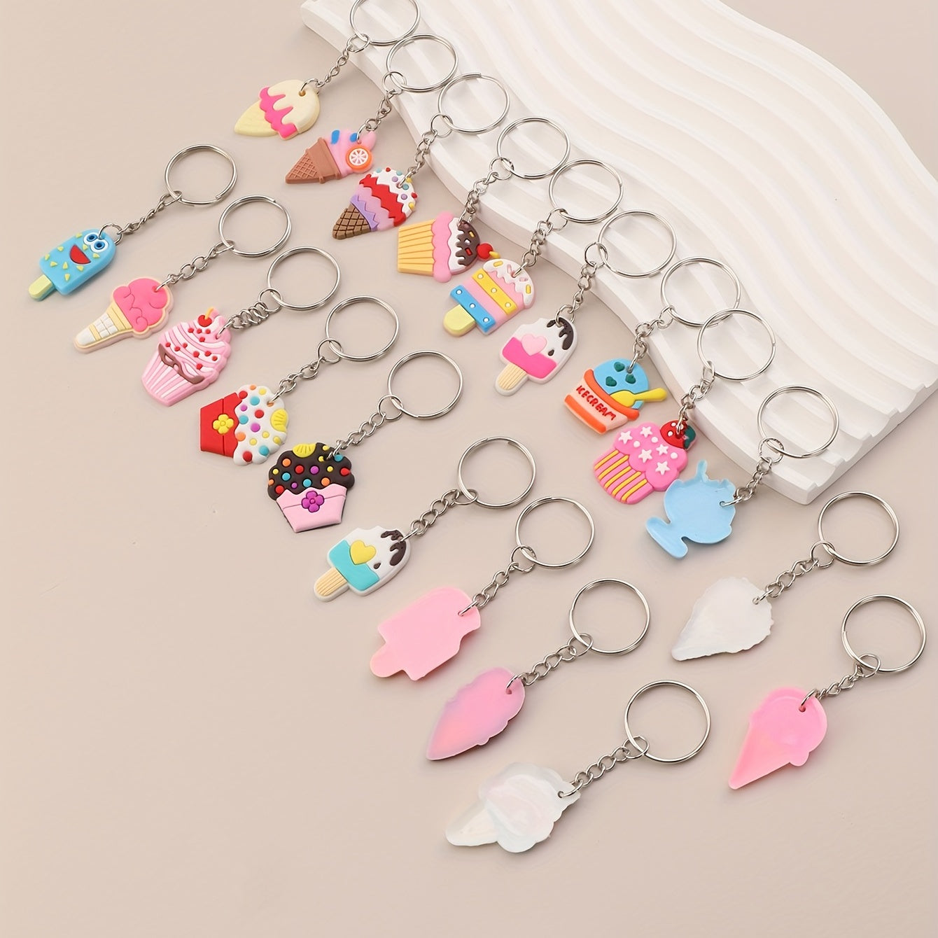 20pcs Cartoon Ice Cream Keychain Key Ring Purse Bag Backpack Car Charm