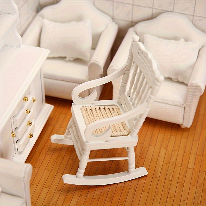1/12 Wooden Mini Dollhouse Rocking Chair Toy DIY Accessory
