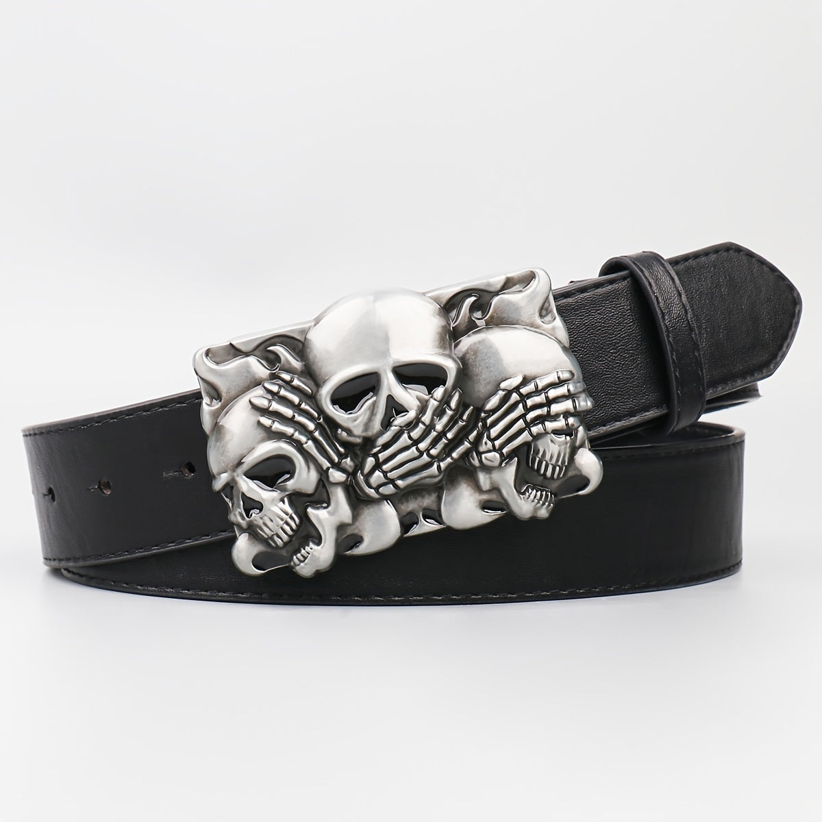 Men's Personality Skull Smooth Buckle PU Belt