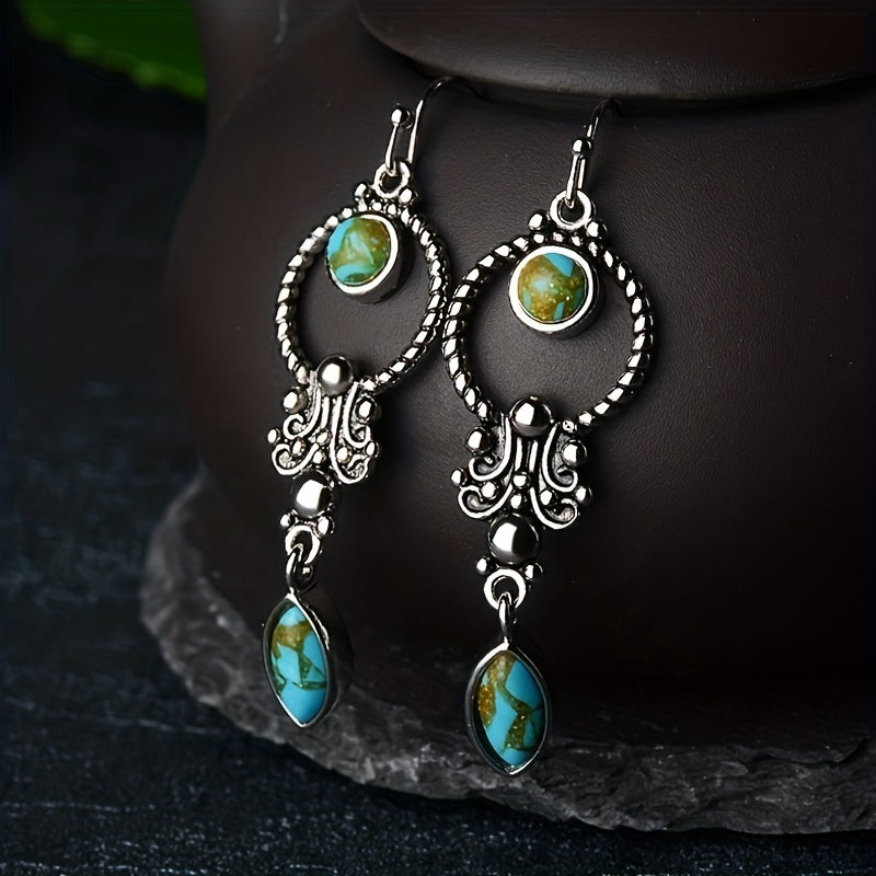 Vintage Turquoise Inlay Earrings Charm Jewelry