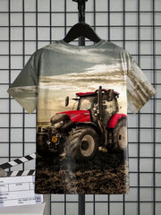 Boys' 3D Tractor Graphic T-Shirt for Summer Outdoor Fun