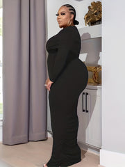  Off Shoulder Long Sleeve Maxi Dress