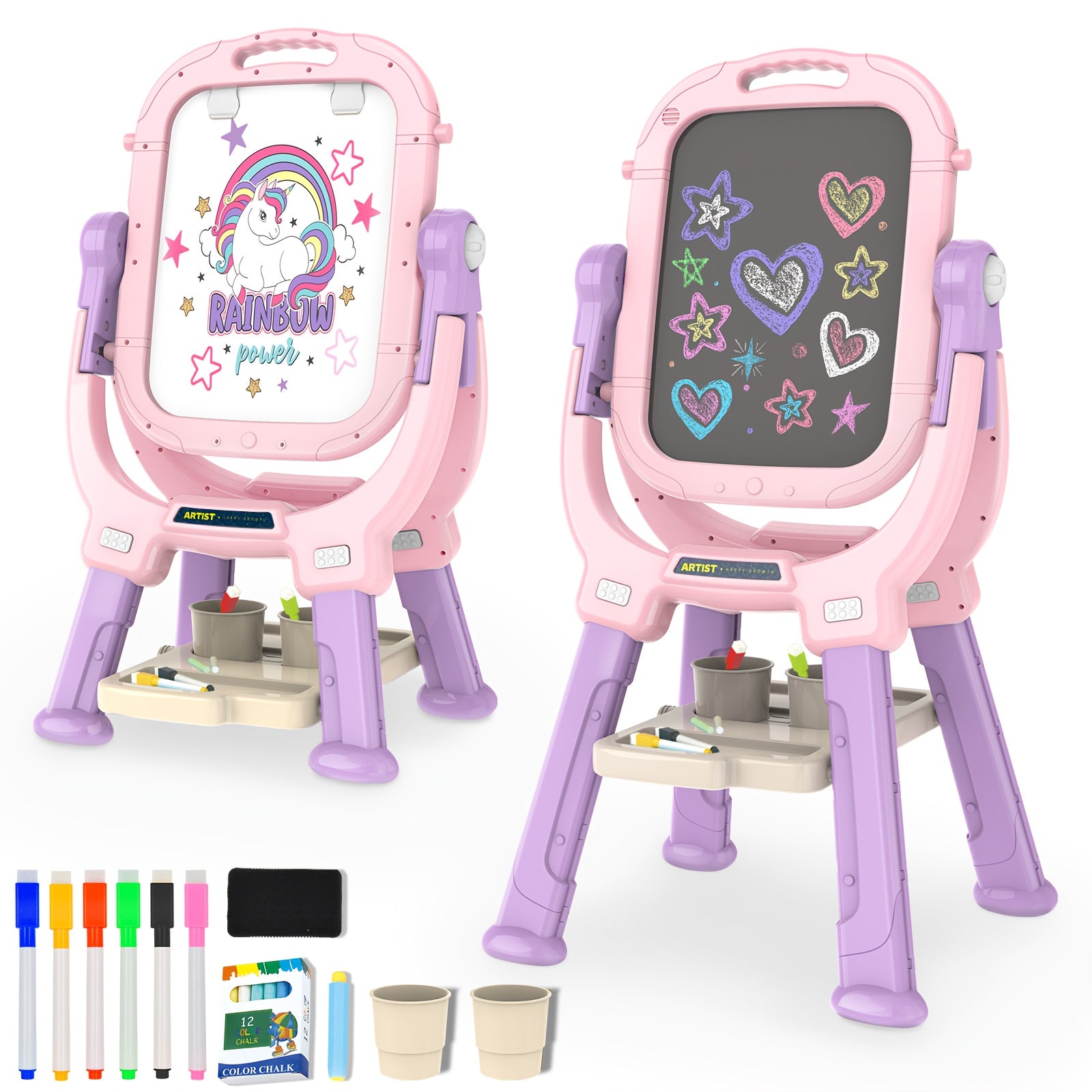 Kids Adjustable Standing Art Easel with Magnetic Drawing Board