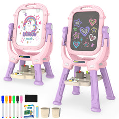 Kids Adjustable Standing Art Easel with Magnetic Drawing Board