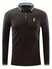 Baseball Player Print Men's Casual Long Sleeve Polo Shirt