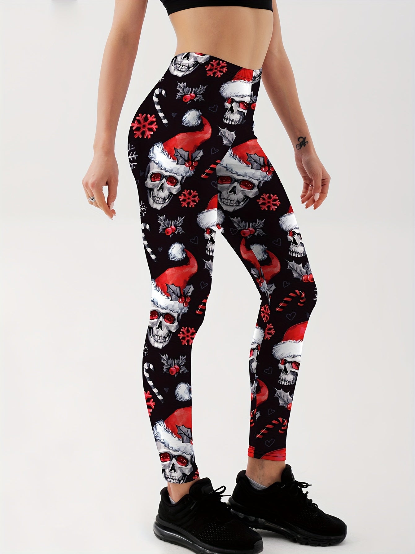 Christmas Skull Print Yoga Pants High Stretch Leggings