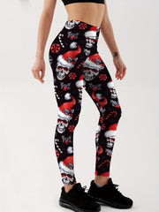 Christmas Skull Print Yoga Pants High Stretch Leggings