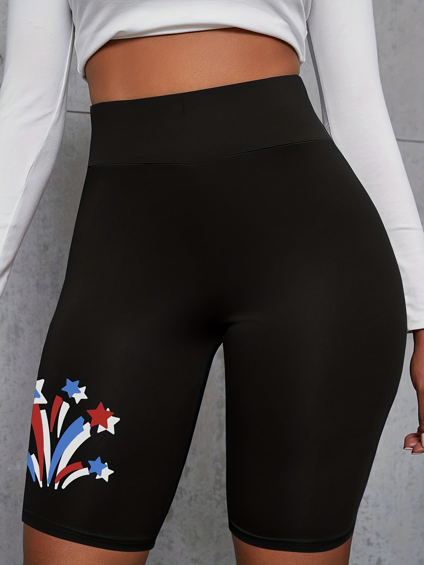  Star Print High Rise Biker Shorts