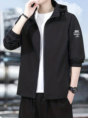 Men's Casual Stretchy Hooded Windbreaker Coat for Spring Autumn