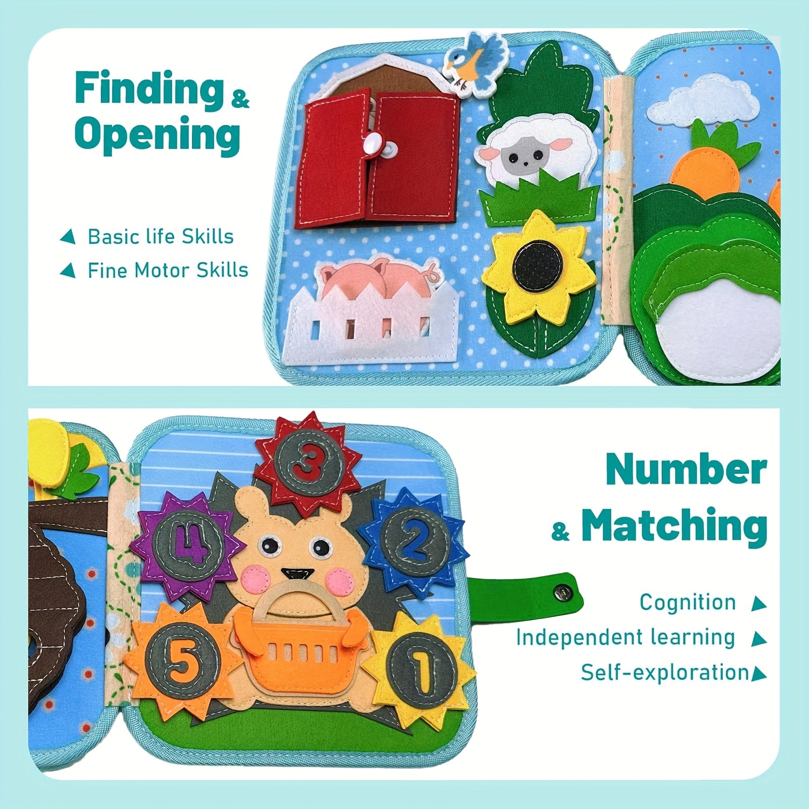 AMIBOX Interactive Farm Animals & Fruits Educational Storybook Quiet Book