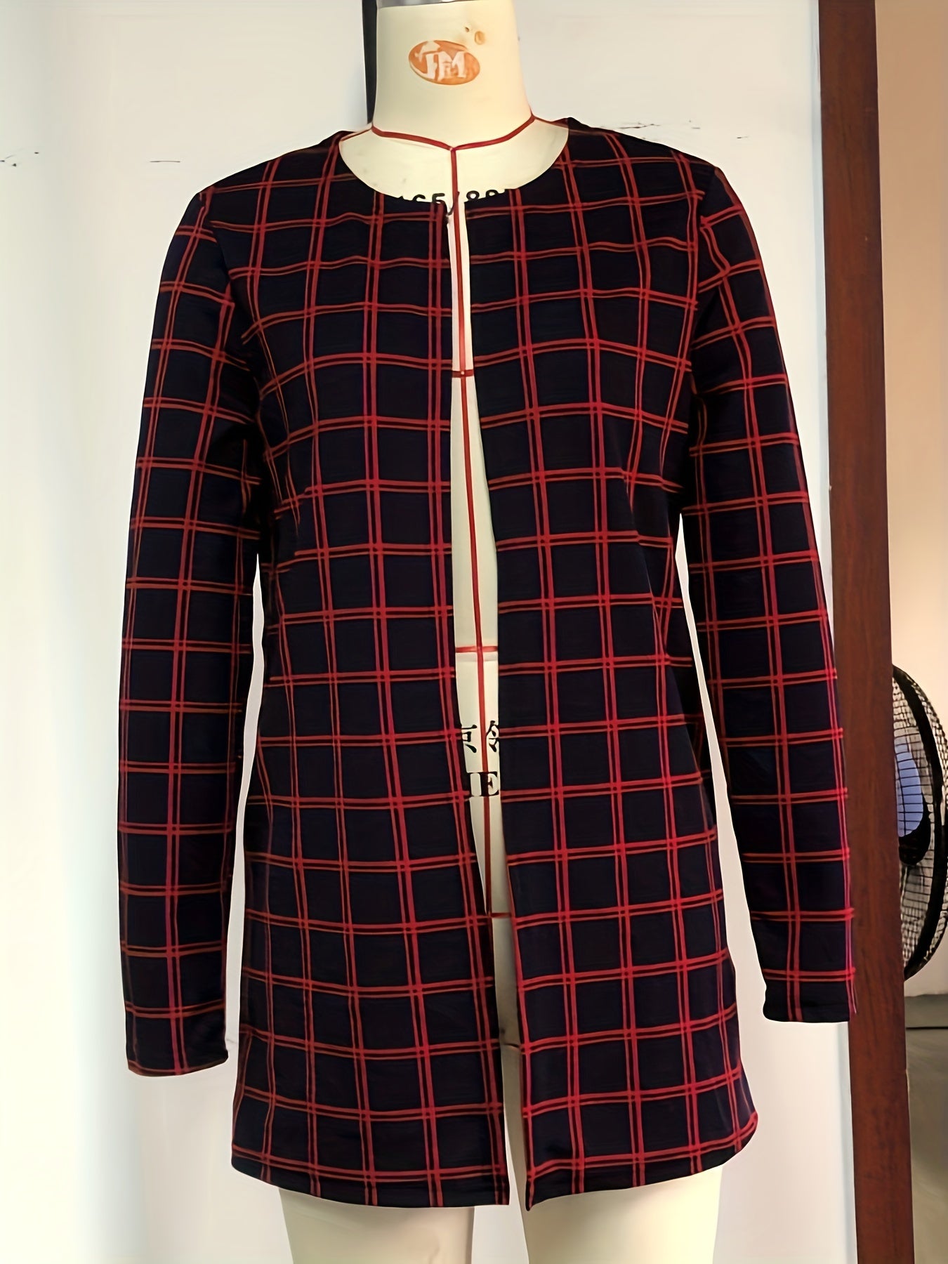 Plaid Open Front Jacket Long Sleeve for Fall