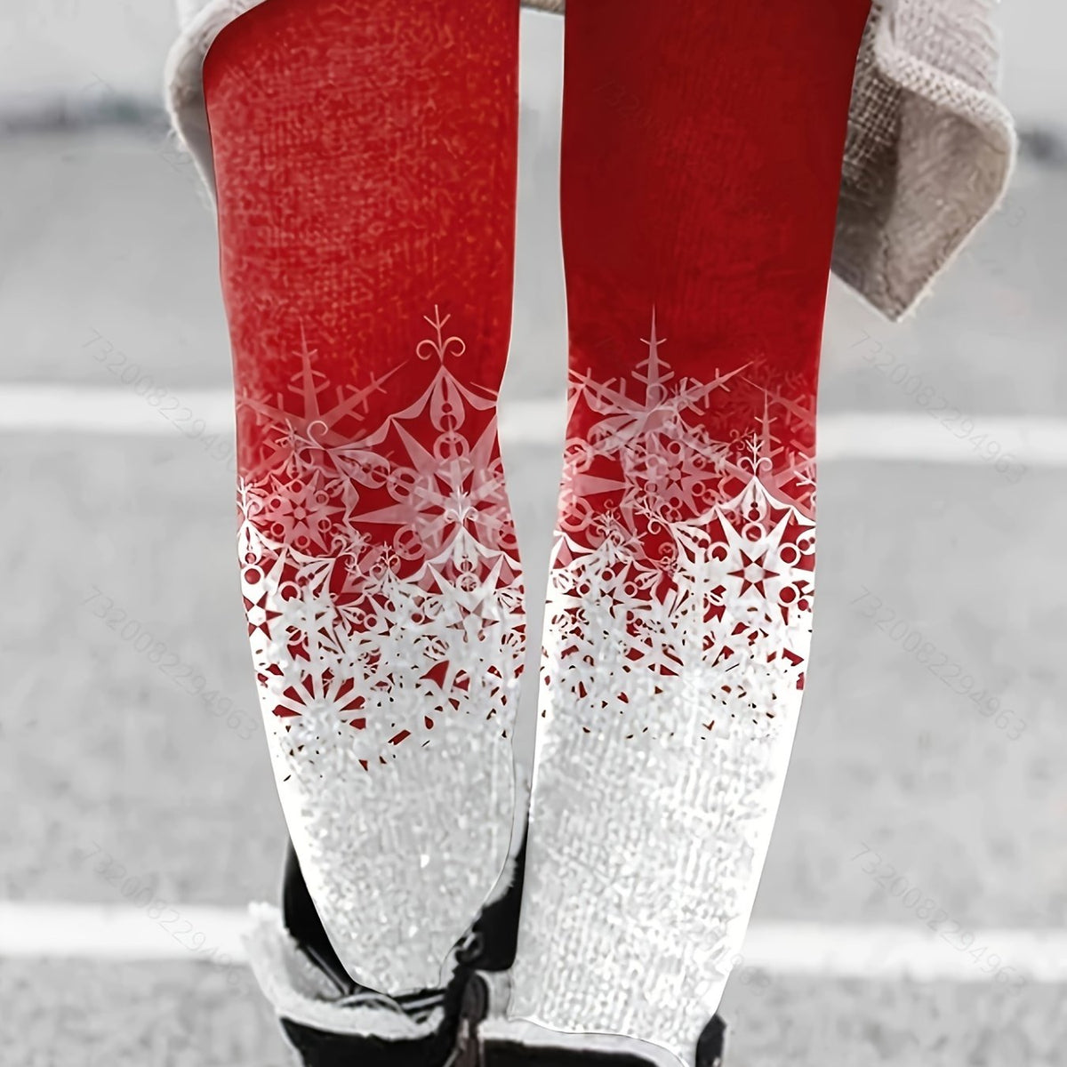  Snowflake Print High Rise Leggings