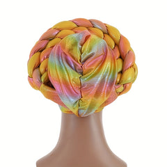 Yellow Gradient Turban Cap Double layer Braided Hijab Hat