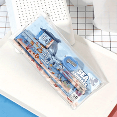 Sea Dinosaur Stationery Set with 6pcs - Pencils, Ruler, Sharpener, Case, Eraser