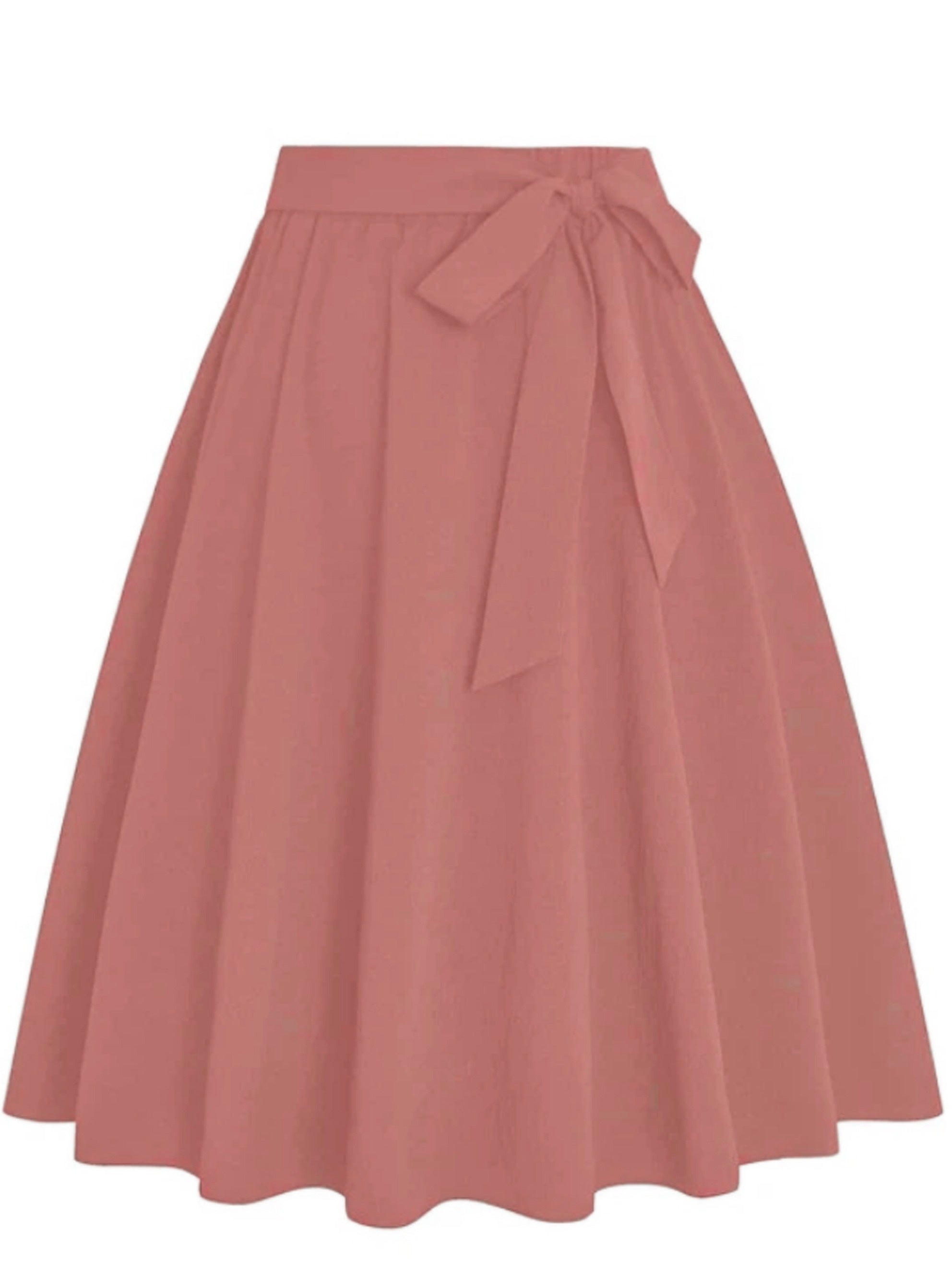  Casual Skirt Solid Elastic Bow Knot A-line Belted Skirt