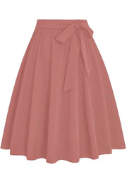  Casual Skirt Solid Elastic Bow Knot A-line Belted Skirt