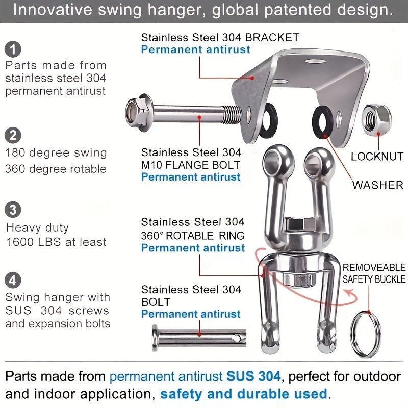 Heavy Duty Swing Hangers 360 Rotatable Suspension Hooks for Playground Porch