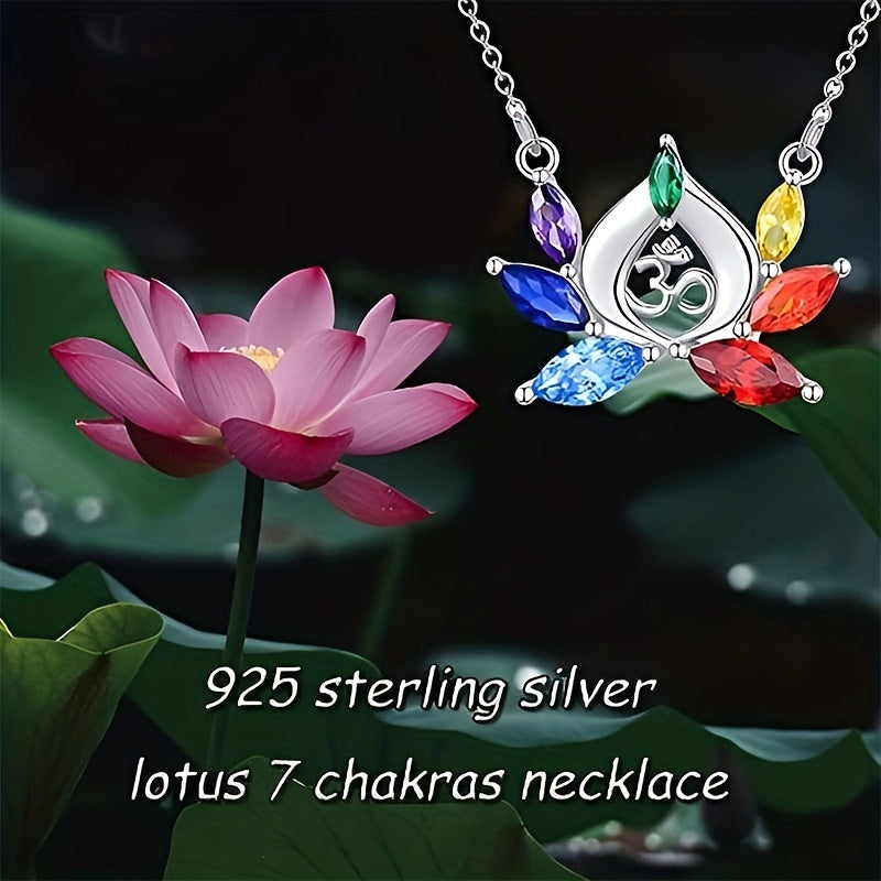 7 Chakra Lotus Pendant Yoga Chakra Healing Stone Necklace