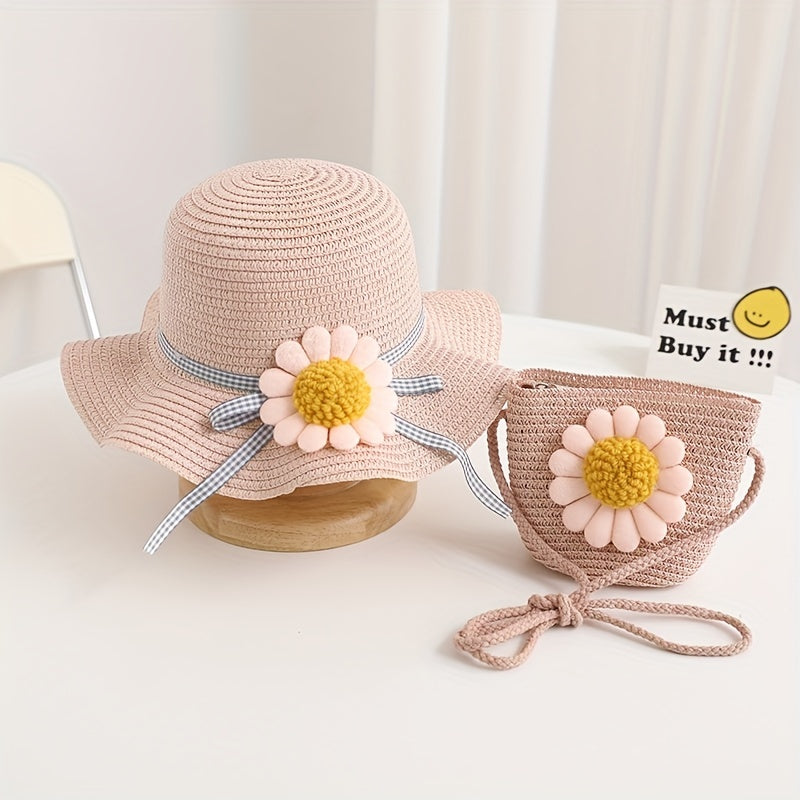 Kids Sunflower Beach Hat & Bag Set for Spring & Summer