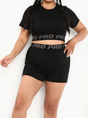  Letter Tape Crop Top & Shorts Sports Set