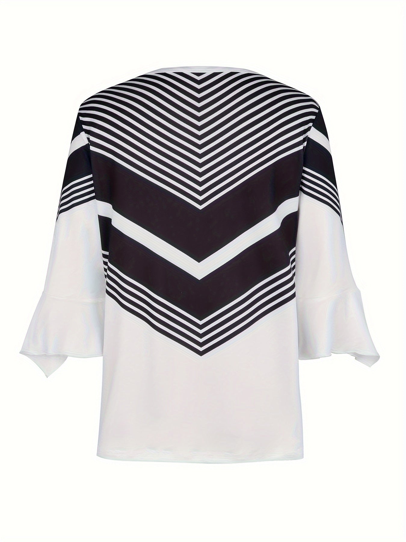  Colorblock Striped Bell Sleeve Cardigan