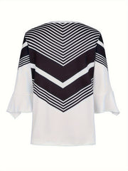  Colorblock Striped Bell Sleeve Cardigan