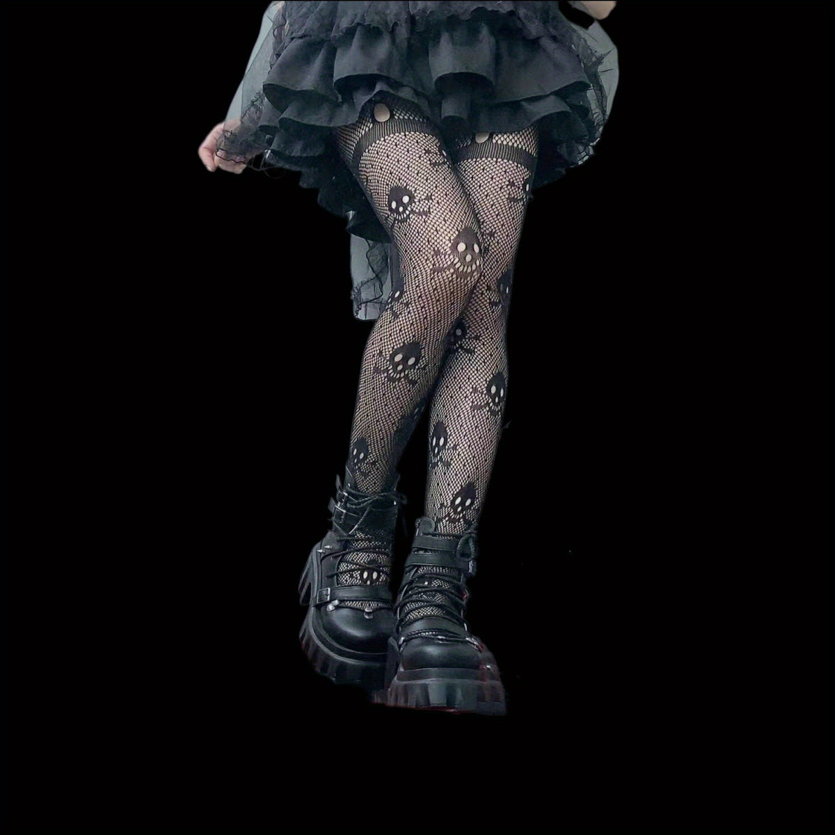 Skull Pattern Fishnet Tights Halloween Mesh Pantyhose Women's Stockings