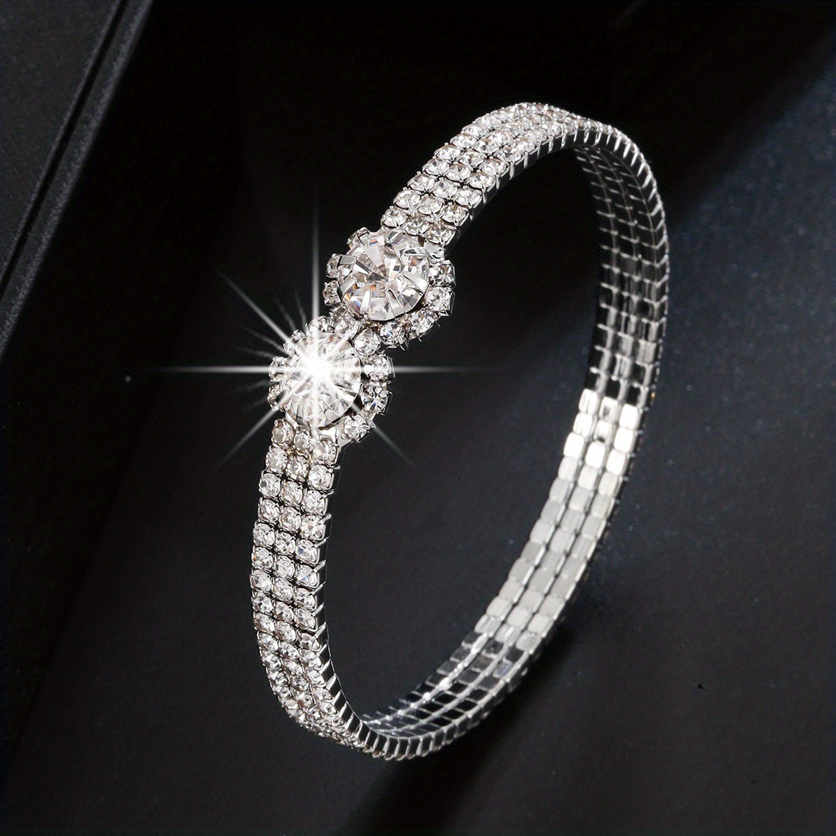 18K Plated Zircon Bangle Rhinestone Bracelet Wedding Jewelry